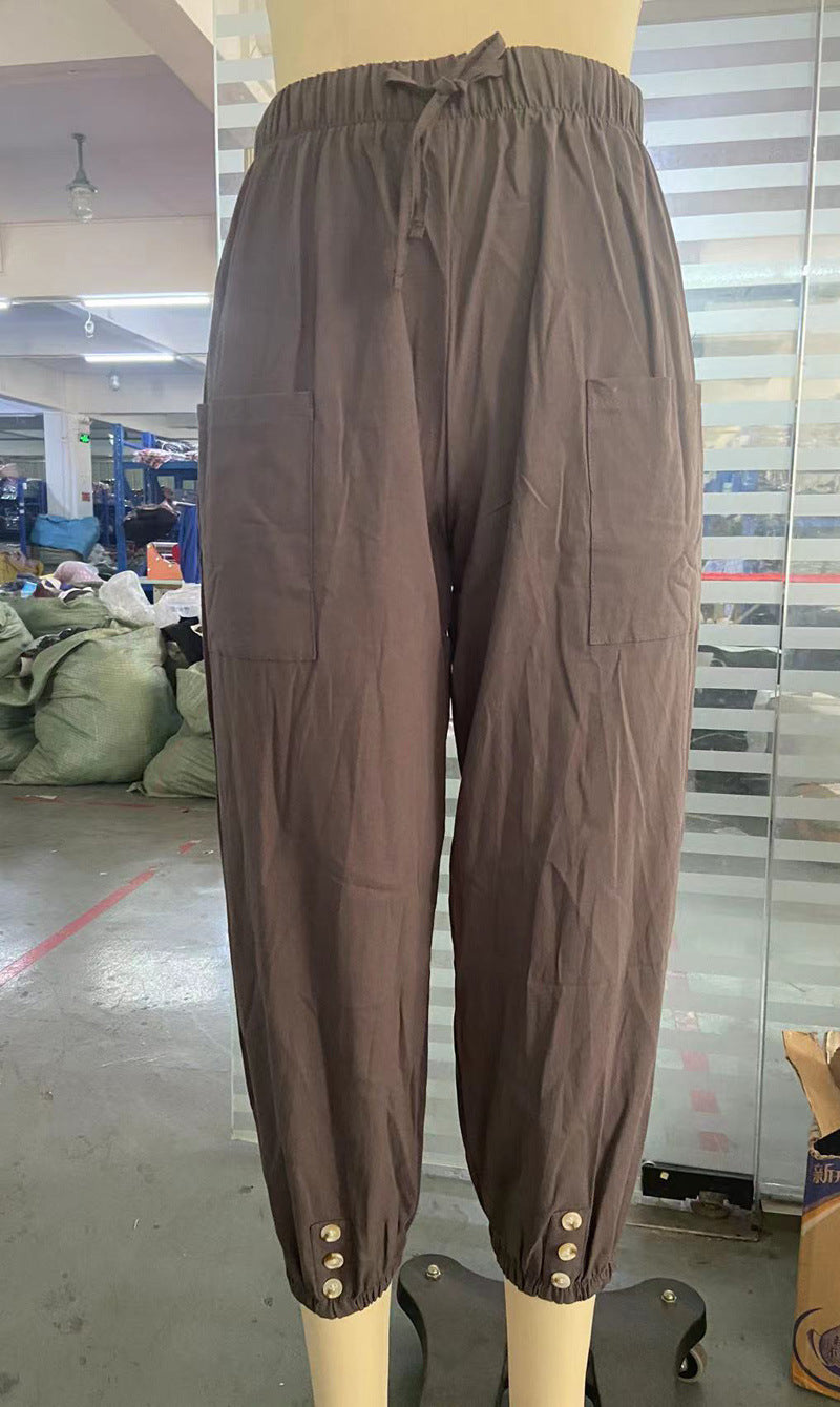 Pantalon ample en lin à taille haute pour femme