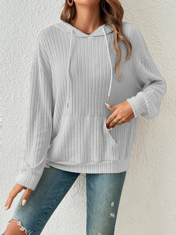 Women's Hooded Sunken Stripe Kangaroo Pocket Sweatshirt Knitwear