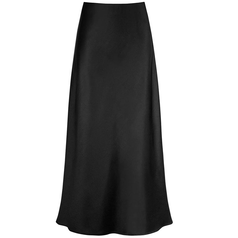 Women's Temperament Silky Texture Forged Surface Acetate Vertical High Skirts