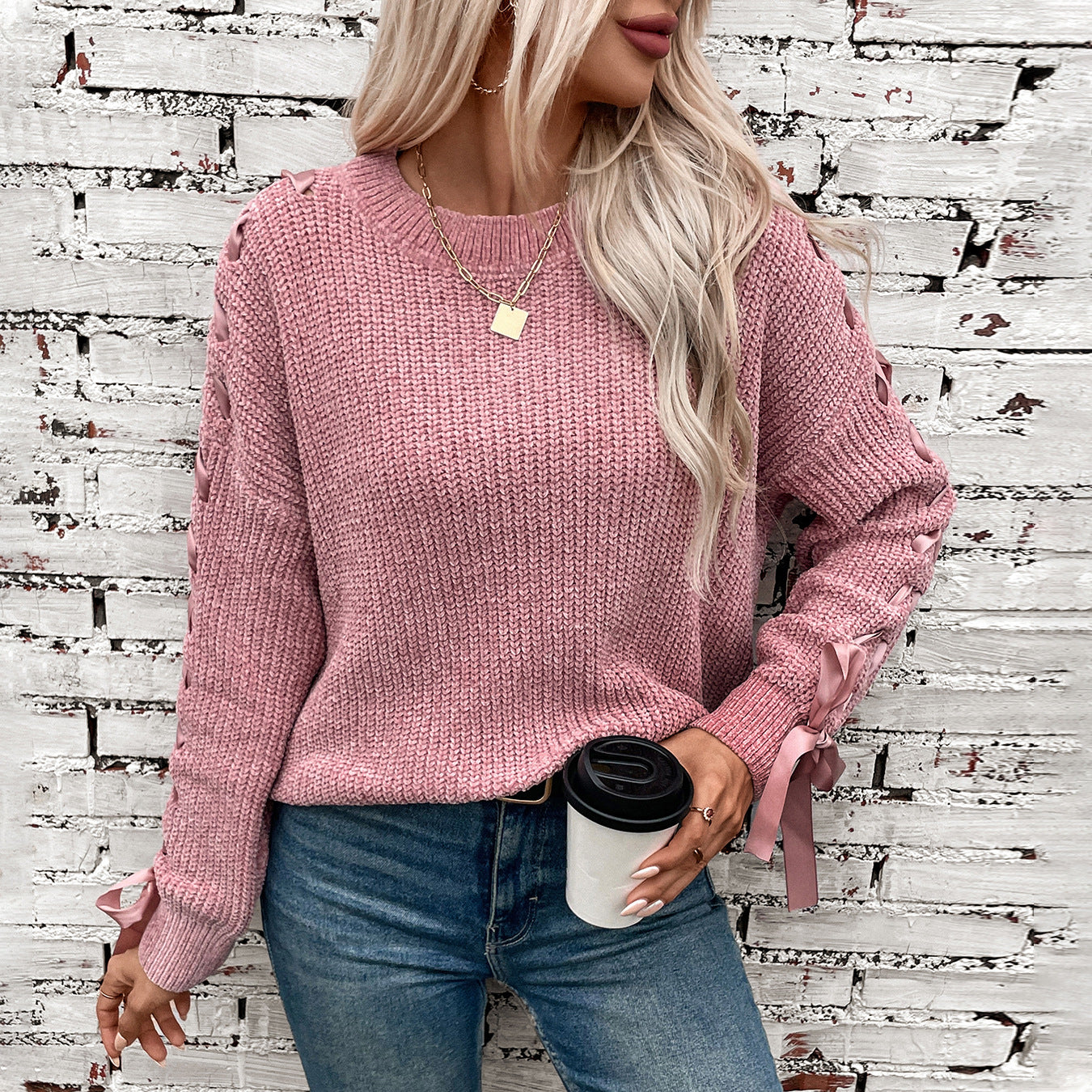 Women's Bow Pullover Loose Casual Long Sleeves Sweaters