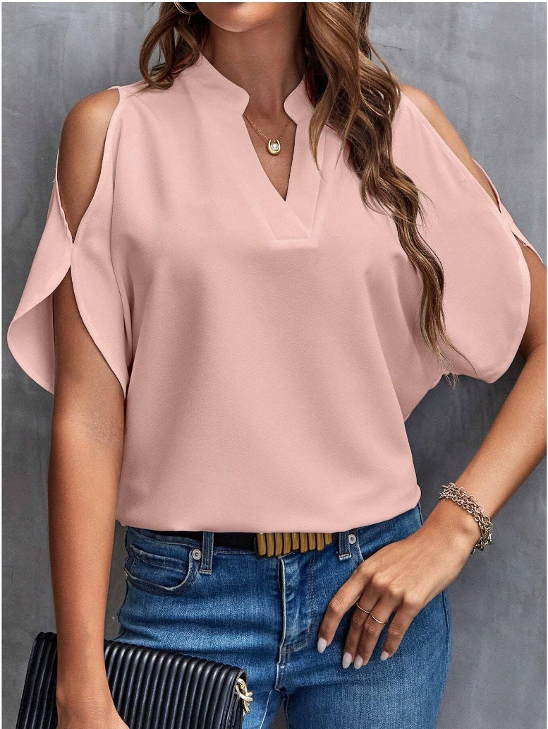 Women's Summer Solid Color Loose Chiffon Shirt Blouses