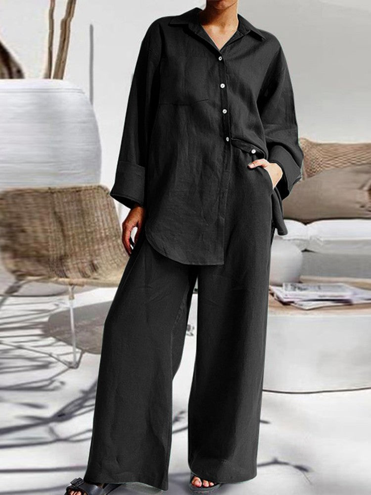 Women's Spring Sleeve Shirt Loose Two-piece Suits