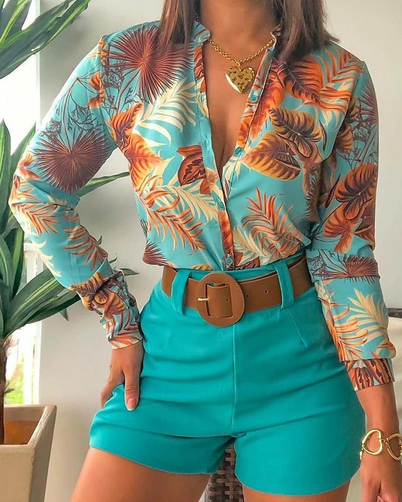 Women's Fashion Digital Printing Collar Long Sleeve Tops