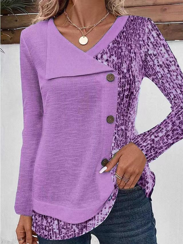 Women's Long Sleeve Thread Sunken Stripe Printed Tops