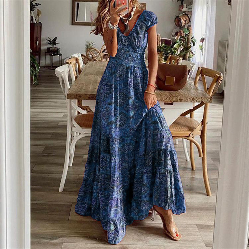 Long Dress Tight Waist Floral Print Dresses