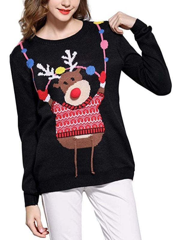 Beautiful Women's Christmas Neck Single-breasted Knitted Sweaters