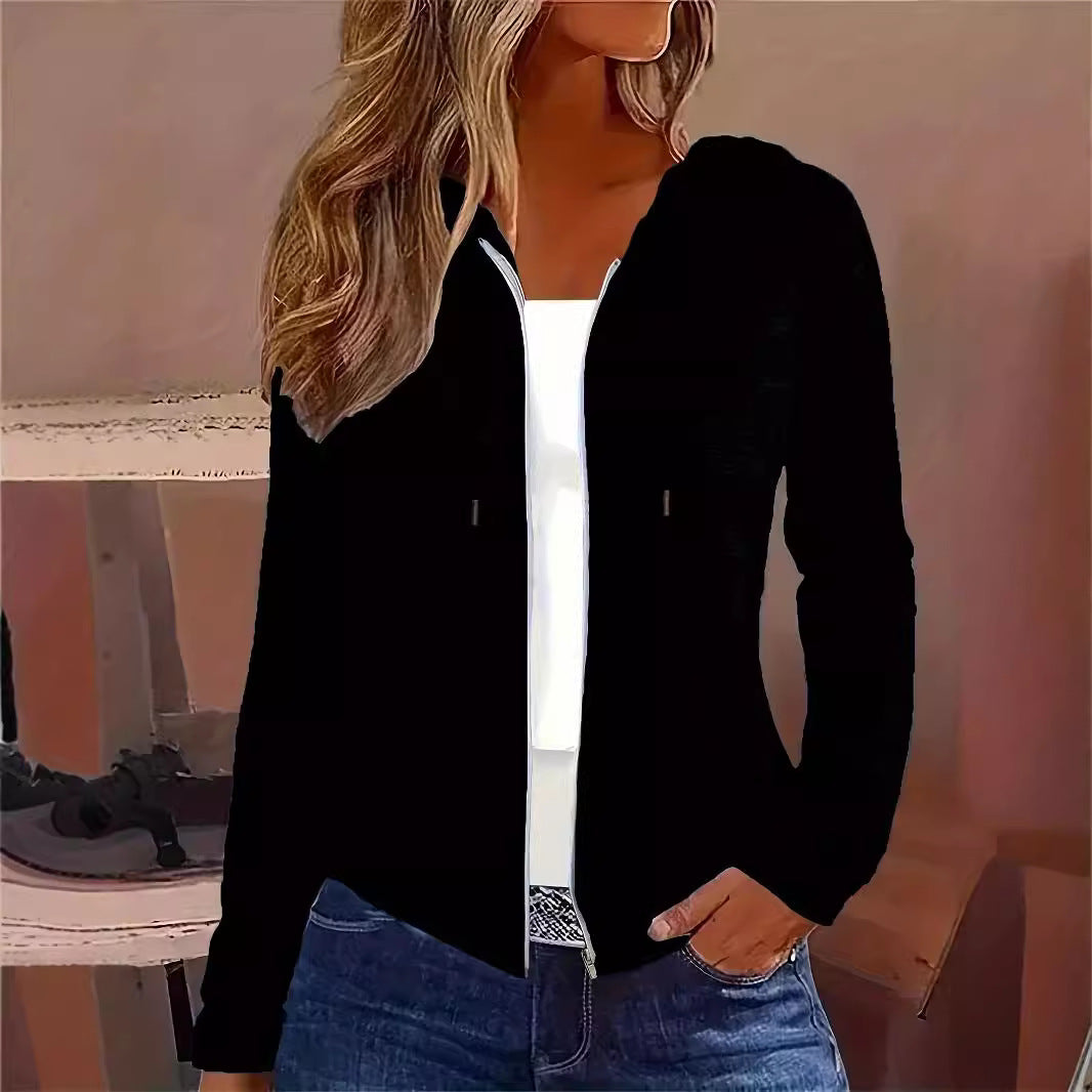 Women's Solid Color Casual Zipper Long Sleeve Tops