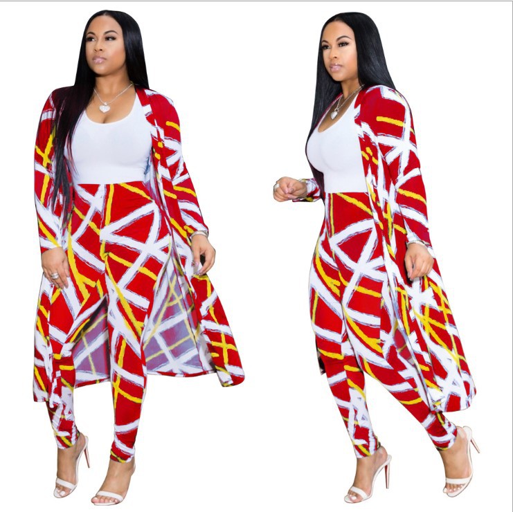 Women's New Long-sleeved Printed Cloak Two-piece Suits