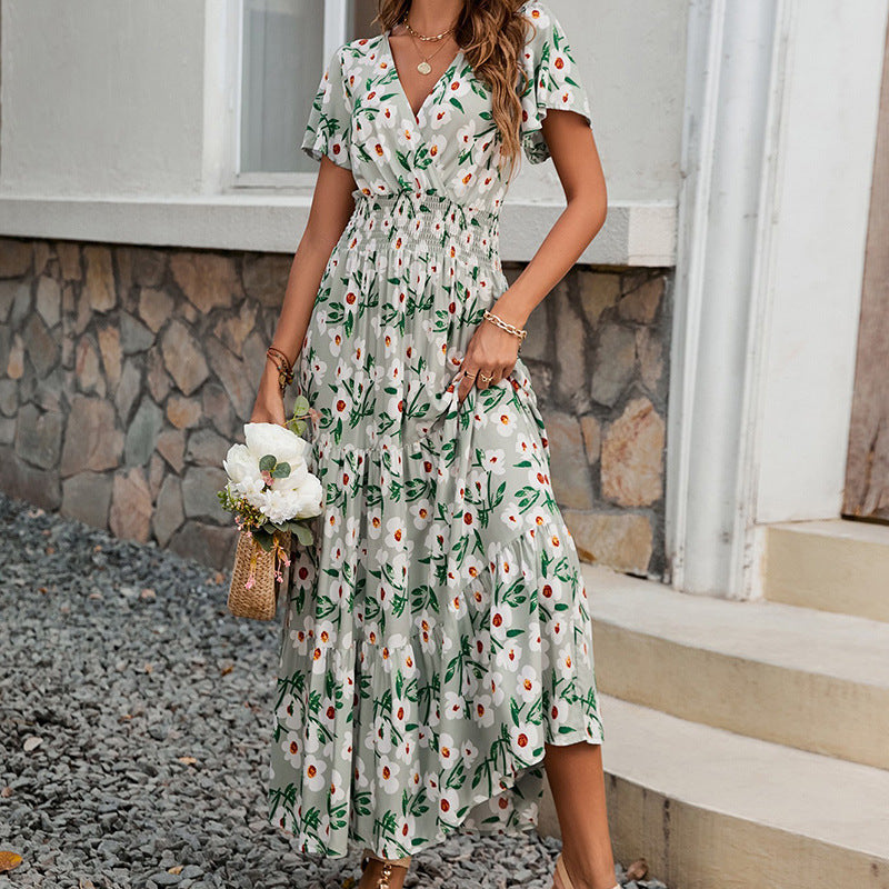 Women's Short-sleeved Rayon Floral Print Swing Dress Dresses