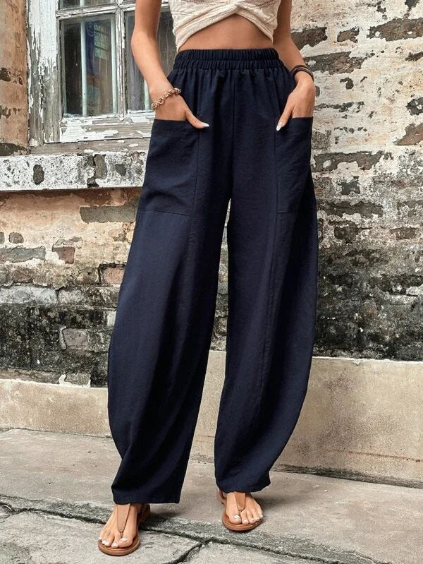 Pantalon à poches de couleur unie pour femme avec un pantalon