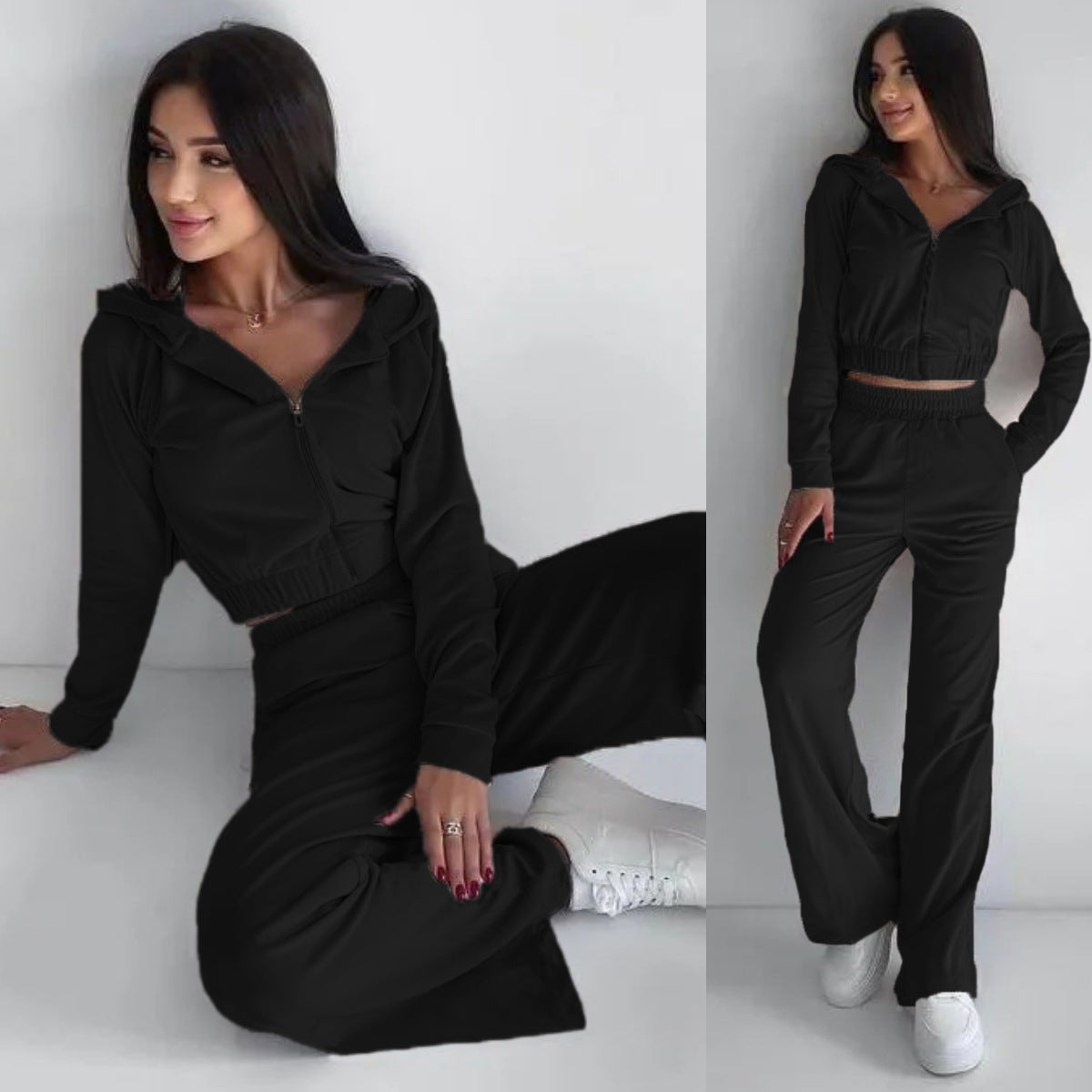 Women's Hooded Casual Sweatshirt Two-piece Set Suits