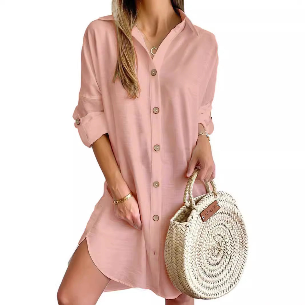 Women's Autumn Casual Long Sleeve Lapel Button Dresses