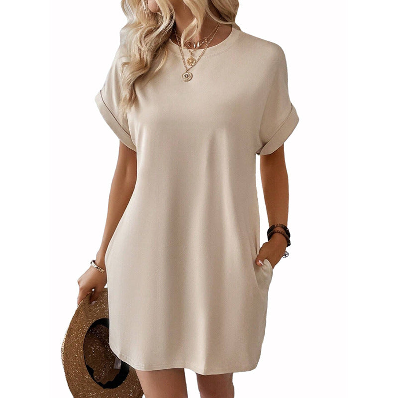 Women's Solid Color Round Neck Loose Sleeve Dresses