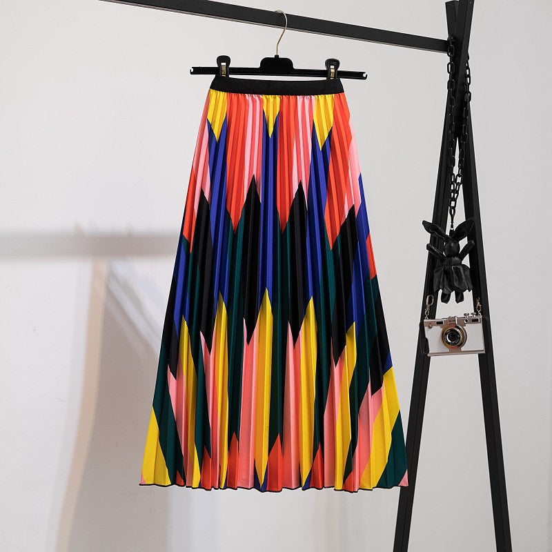 Women's New Half Printed Cartoon Pleated Skirts