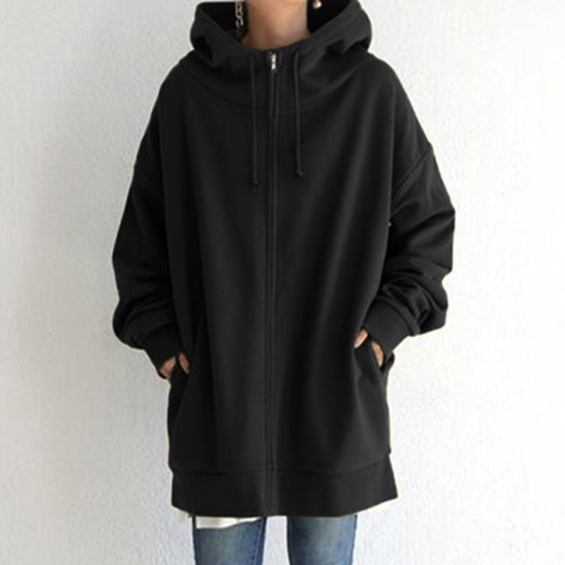 Personality Street Zipper Hooded Long Lining Sweaters