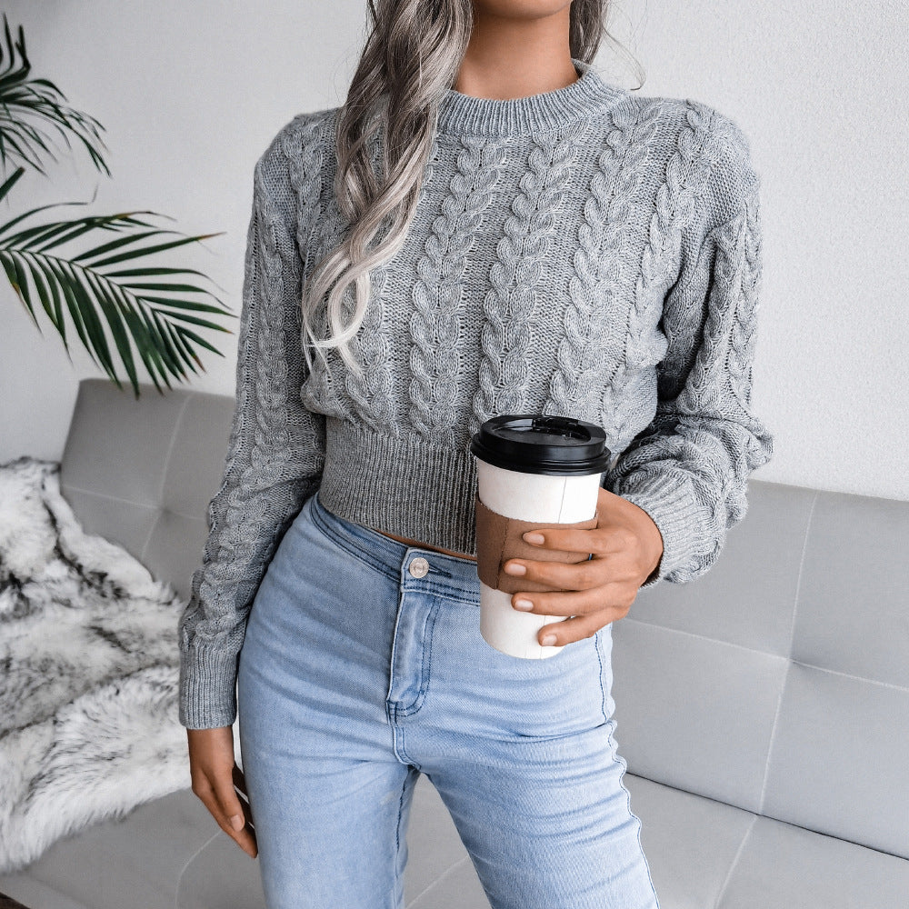 Women's Twist Waist Trimming Knitted Midriff-baring Sweaters