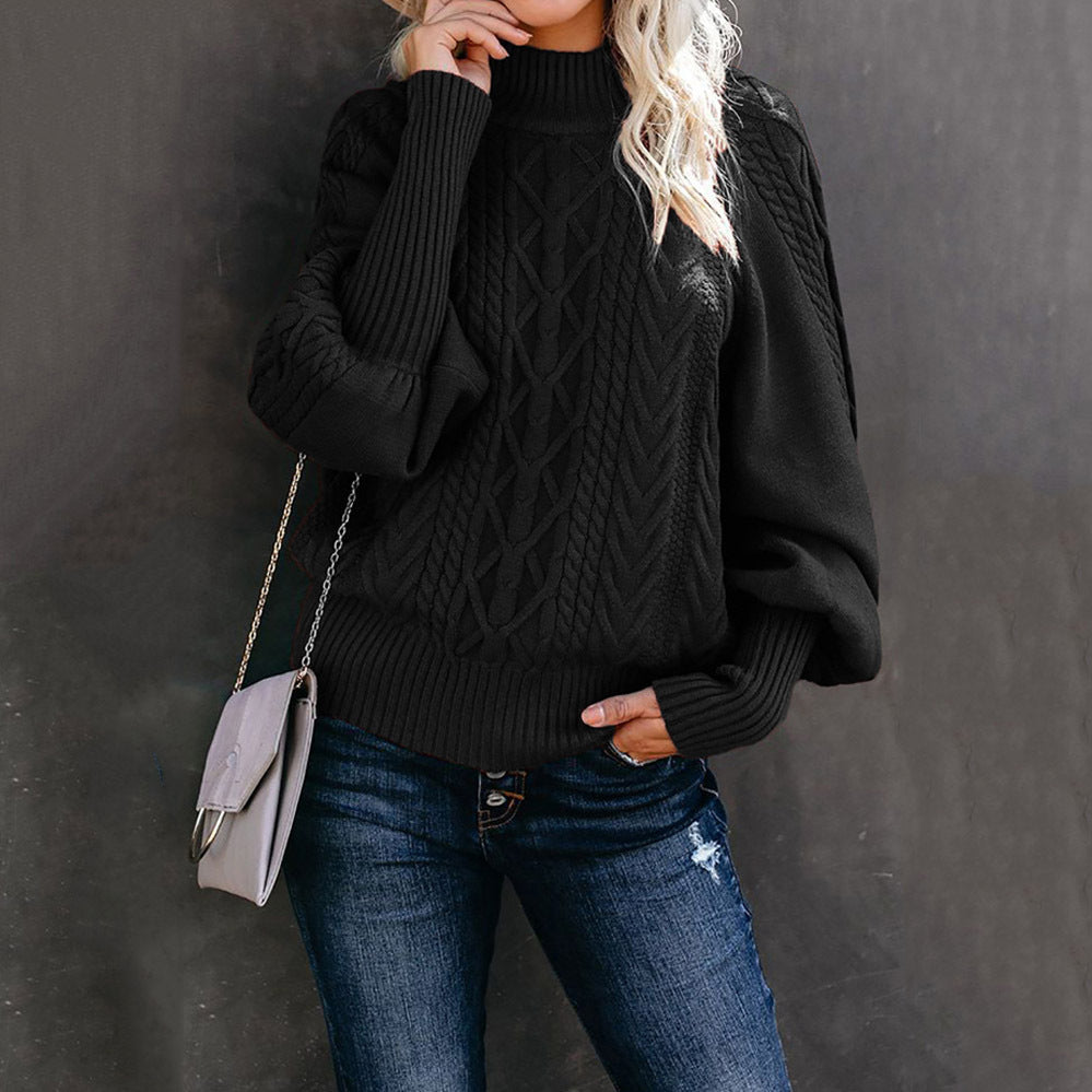 Women's Winter Mid-neck Loose Long-sleeved Knitted Solid Sweaters