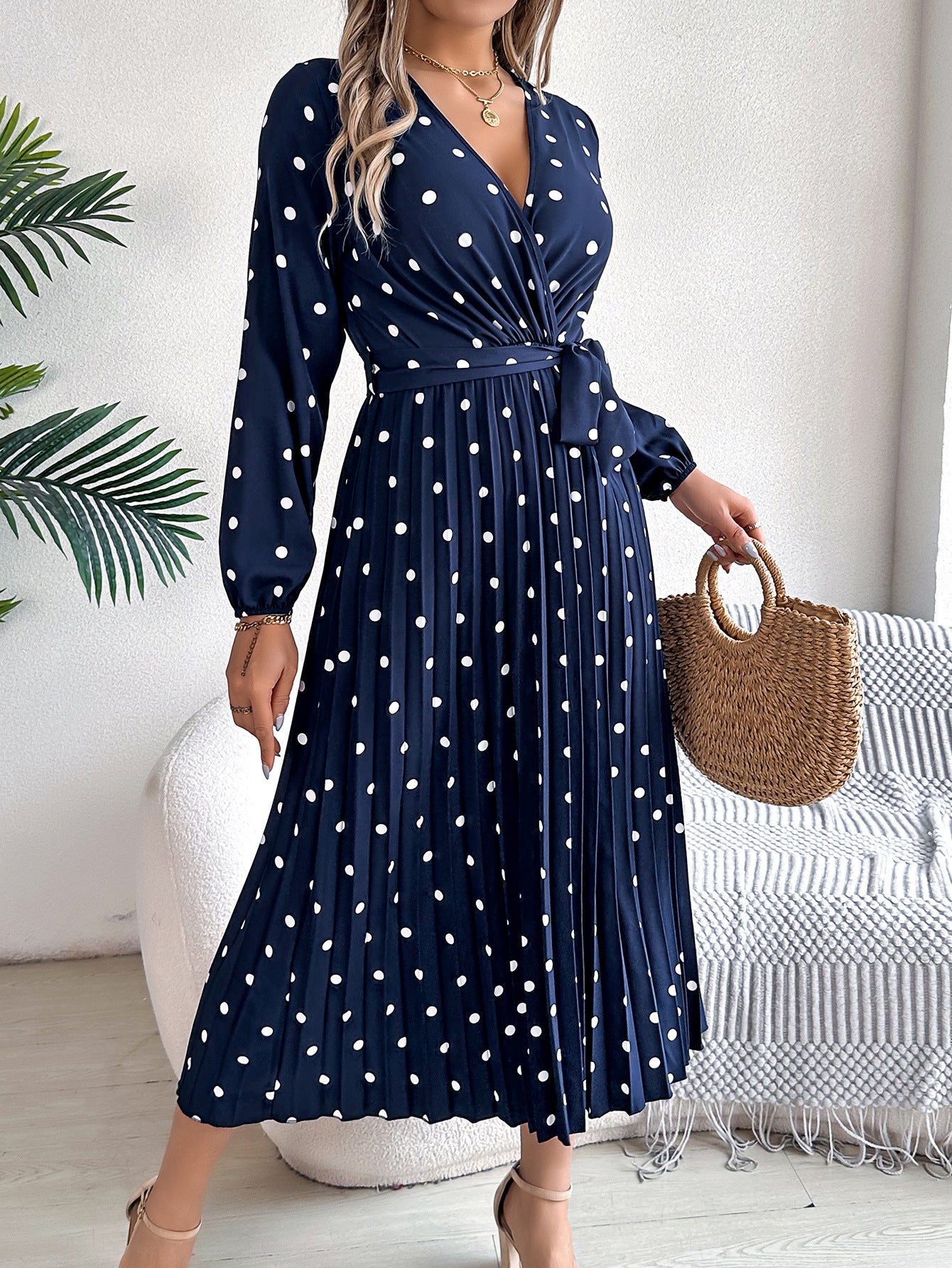 Women's Elegant Contrast Color Polka Dot Cross Dresses